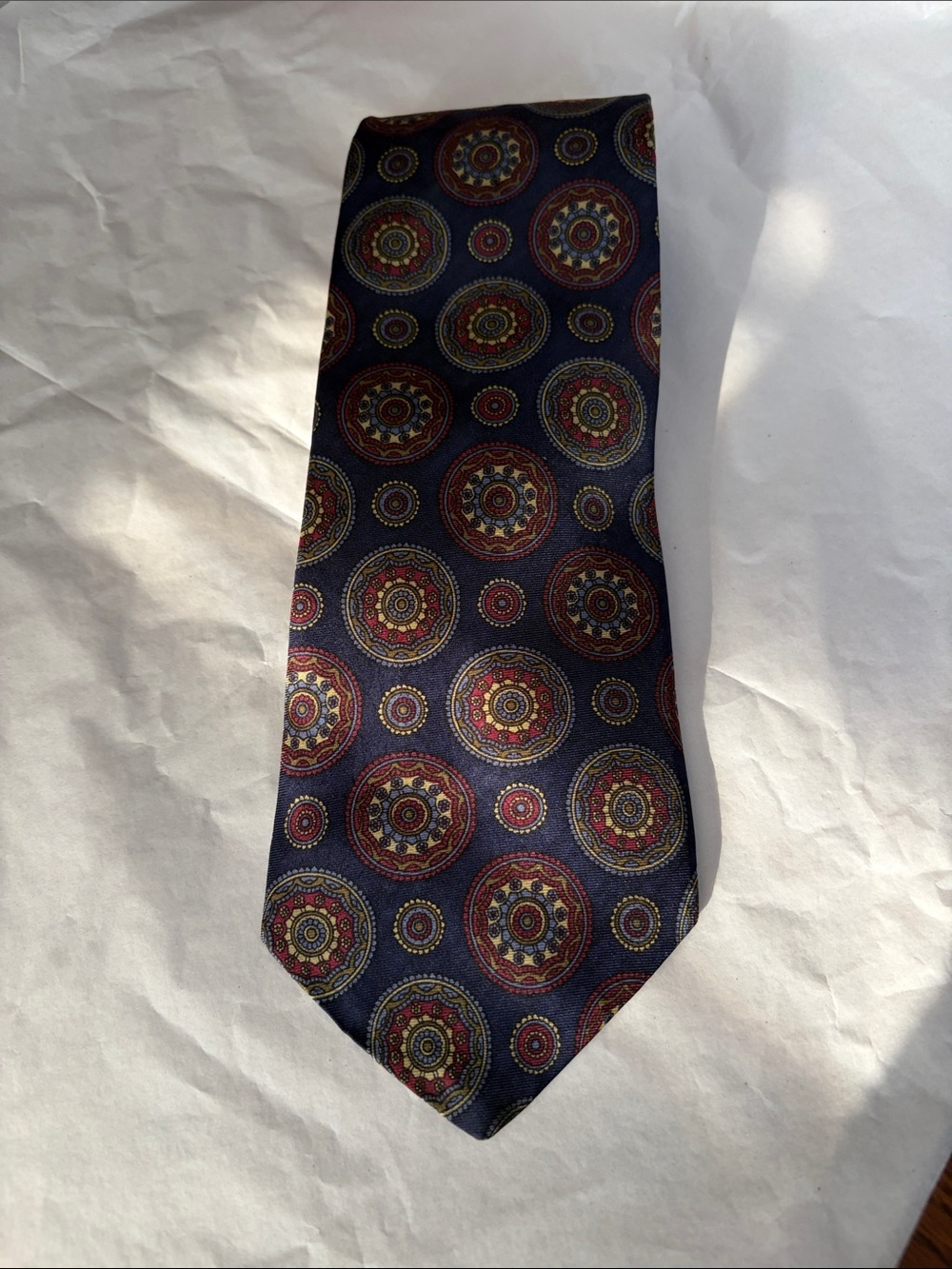 Liberty of London Vintage Silk Tie Navy Red Gold Medallion Print Mens